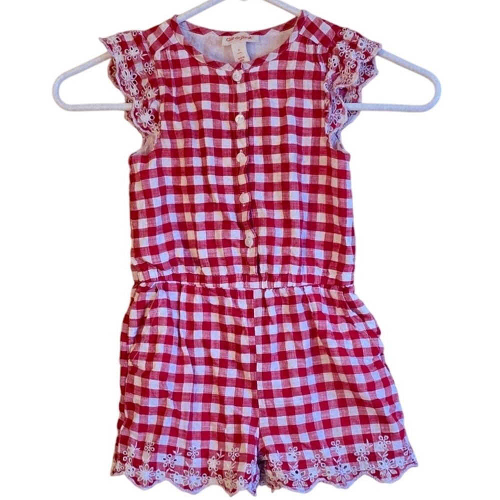 cat & jack red gingham plaid girls romper size 3t